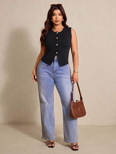 Elaquor Plusstorlek Dam Enfärgad Casual Knytbandslinne, Höst/Vinter