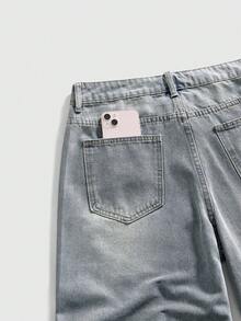 ROMWE MEN Street Life Men's Summer Casual Rhinestone Embellished Denim Shorts - Blue - View 4