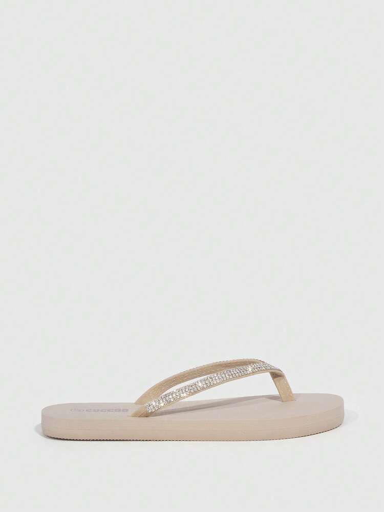 Sandalias de plástico beige con decoración de cristales, cómodas y ligeras, para mujer, ideales para vacaciones de verano, rebajas de verano, vuelta al cole, estudiantes universitarias, Halloween, Año Nuevo, vacaciones