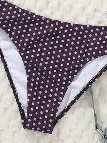 Swim Mod Bộ bikini nữ màu tím chấm bi hồng gợi cảm kiểu yếm cạp thấp, thích hợp cho mùa hè. - Màu tím - Xem 3