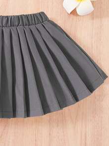 Souflis Souflis 女婴/女童纯色百褶裙，新款时尚舒适户外经典简约设计 - 深灰色 - 查看 4