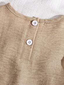 SHEIN Vintaside Kids 两件套女婴梭织舒适无袖连衣裙，饰有3D蝴蝶结，搭配宽松阔腿裤，适合户外活动、家庭聚会、春夏穿着。 - 杏色 - 查看 4