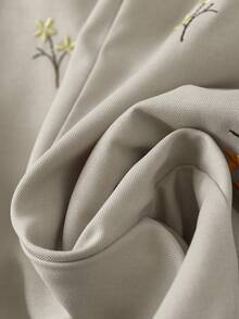 Modelyn 女士花卉刺绣斜插口袋休闲裤 - 卡其色 - 查看 5