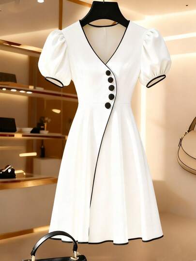 Franclia Summer New Fashion High-End Contrast Color Dress For Commuting