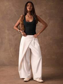 SHEIN BAE Áo tank top nữ phong cách đường phố đính đá lấp lánh, cổ tròn, ôm sát, thích hợp cho mùa hè. - màu đen - Xem 3