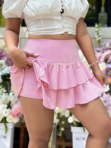 GalTyme 大码粉色蛋糕裙，简约时尚休闲日常 - 粉色 - 查看 6