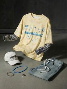 NEON BLANC Men's Graphic T-Shirt, Casual Camouflage Print Patchwork Knit Striped 2 In 1 Long-Sleeved Top - Multicolor - View 8