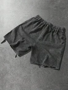 ROMWE MEN Men's Casual Distressed Snow Flake Print Shorts - Black - View 2