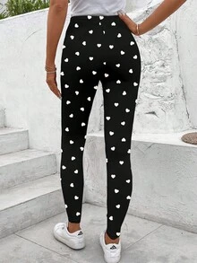 SHEIN LUNE Quần legging nữ họa tiết trái tim đen trắng, thích hợp cho mùa thu/đông, ngày Valentine, quà tặng Valentine cho nữ, quần legging đen ngày Valentine. - Nhiều màu - Xem 8