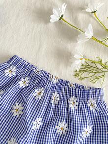 SHEIN Vintaside Kids 2件組少女夏季家庭度假度假風花卉印花細肩帶上衣與短褲套裝，寬鬆透氣甜美可愛休閒穿搭 - 藍色 - 查看 6