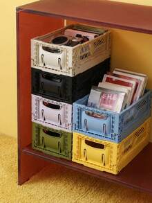 Joivida 1个彩色塑料可折叠收纳篮，非常适合收纳和日常使用，易于组装，可用于厨房、浴室、办公室、客厅、教室、宿舍等场所。 - 彩色 - 查看 4