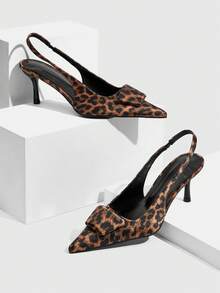 CUCCOO SZL Zapatos de tacón alto de punta afilada con estampado de leopardo para mujer - Naranja - Ver 2