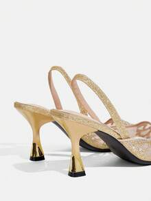 CUCCOO TILAWA Giày cao gót nữ thời trang, thanh lịch, đính đá lấp lánh, thích hợp cho các bữa tiệc. - Vàng - Xem 5