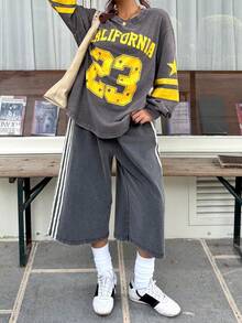 Muchica Women's Stretch Waist Striped Loose-Fitting Shorts, Summer Clothing, Washed Distressed Mid-Length Shorts, Christmas Y2K New Year Casual Outdoor Sports Shorts, Y2K Brown Shorts. - Black - View 3