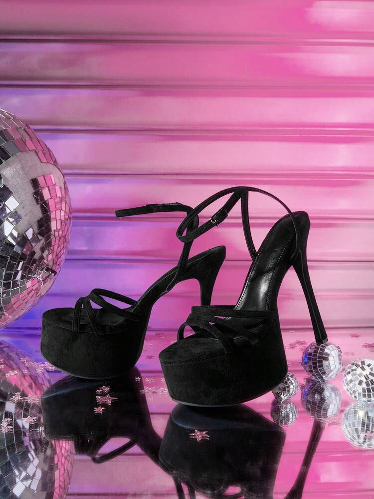 CUCCOO LuxiPop Women's Shoes Stiletto Platform Shoes Women's Black Sandals Nightclub Style Sexy Fashion Shoes