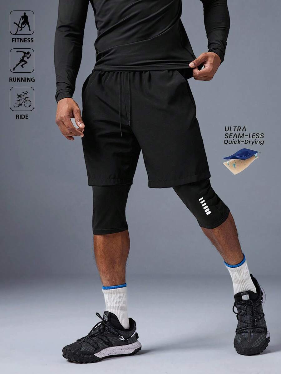 Manfinity Sport Polished Men's Lightweight Fast Drying Solid Color Sports Shorts, Suitable For Summer Fitness, Running, And Cycling