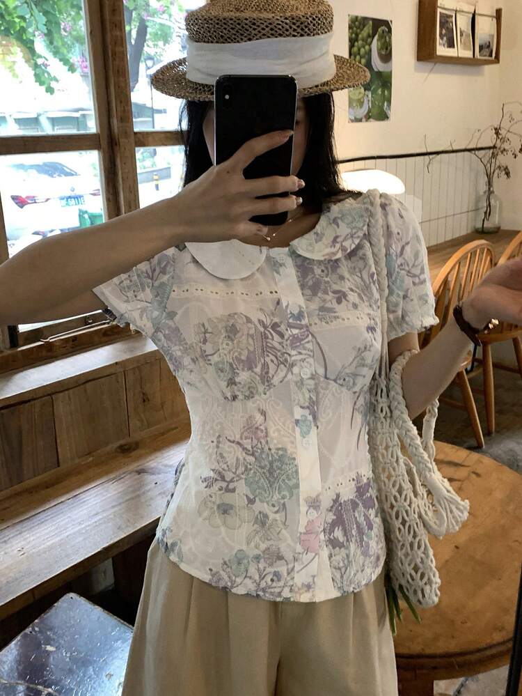 Spring/Summer Ditsy Floral White Casual Blouse For Women