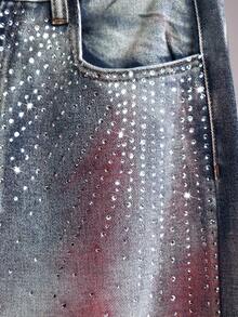 Slaydiva Women's High Waist Rhinestone Embellished Loose Fit Wide Leg Jeans - Dark Wash - View 6