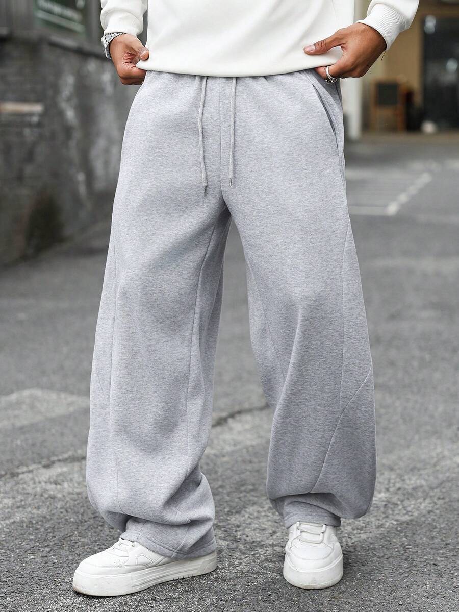 PAVTROS 男士纯色抽绳腰带口袋喇叭裤腿休闲运动裤