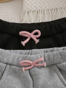 SHEIN 女婴两件套保暖内衬卫衣和休闲裤套装，秋冬季 - 彩色 - 查看 5