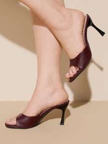 CUCCOO CURVES 宽楦女式黑色经典穆勒平底鞋，舒适低跟凉鞋，适合通勤、约会、聚会、度假、派对及各种场合。 - 酒紅色 - 查看 5