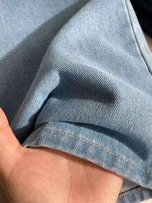 2pcs/Set Tween Girls Loose Casual Versatile Daily Wear Light Blue & Dark Blue Denim Jeans - Multicolor - View 5