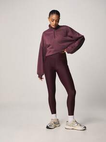 MISSGUIDED Quần legging thể thao cạp cao màu đỏ tía với túi khóa kéo bên hông, thích hợp cho yoga, chạy bộ và trang phục thể thao hàng ngày. - Gỗ đỏ - Xem 3