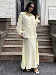 Solavon 新款宽松舒适休闲日常百搭时尚两件套 - 淡黃色 - 查看 6