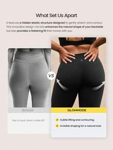GLOWMODE 31" Plus Size FeatherFit™-Sculpt Peakbum Full Flare Sweat-Wicking Compressive Invisible Butt Lifting Leggings Medium Impact Workout Running Training Gym Daily Active Wear - Black - View 2