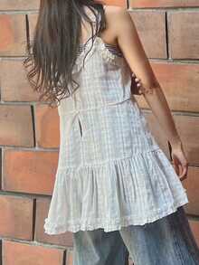 FRIFUL Women's White Spaghetti Strap Ruffle Hem Camisole, Sweet Style, Spring/Summer - White - View 3