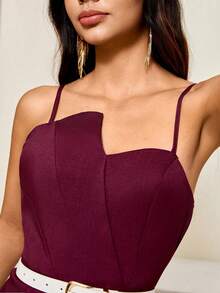 Juhart Bộ jumpsuit dáng suông, màu trơn, họa tiết hoa dành cho nữ cỡ lớn, thiết kế quây ngực, eo thắt, ống rộng, thanh lịch, phù hợp cho công sở và mặc hàng ngày. - Màu Đỏ Sâu - Xem 7