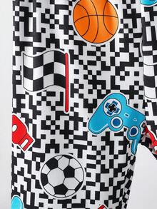 SHEIN Explorewe 3pcs/Set Boys' Snug Fit Video Game, Flag, Basketball Graphic Print Short Sleeve T-Shirt, Shorts And Pants Loungewear, Comfortable Fabric, Suitable For Cool Gamers And Sports Lovers - Multicolor - View 6