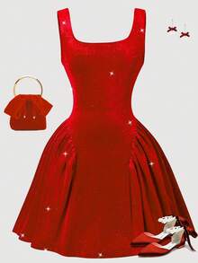 SHEIN Vintage Tween Girls Dress, Sleeveless Backless Bowknot Dress, Valentine's Day Masquerade Ball Gown, New Year Dress Christmas Outfit Sparkle Dress Dress With Bows Red Dress - Redwood - View 2