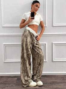 Cloudara Women Printed Detailed Wide Leg Sweatpants - Multicolor - View 5