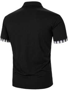 Manfinity Mode Áo polo nam tay ngắn in họa tiết kẻ caro, kiểu dáng thường ngày, thích hợp mặc đi làm, áo polo mùa hè cho nam, quần áo nam bán online, áo sơ mi đen nam, áo thun nam thời trang, áo thun thiết kế dành cho nam. - màu đen - Xem 2