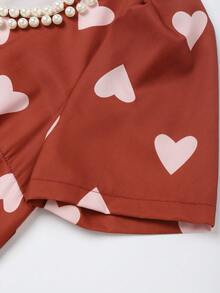 SHEIN LUNE Elegantes rosa Sommer-Jubiläums-Kleid für Damen mit Herz-Design, französischer Chic, rot, mit Perlenbesatz, Puffärmeln, A-Linie, lang, mit Knopfleiste vorne, für den Valentinstag, für zierliche Damen - Bordeaux - Übersicht 4
