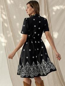 Wildy BOHO Casual American Western Country Vintage Retro Floral Pattern Midi Dress, Everyday Basic For Spring/Summer, Suitable For Outdoor, Commuting - Multicolor - View 2