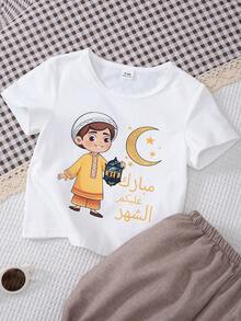 两件套男婴星月图案白色T恤和卡其色灯笼裤 - 彩色 - 查看 8