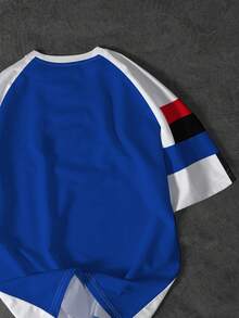 Manfinity Roghcode Camiseta de manga corta de verano casual para hombres con bloque de color geométrico y parches - Multicolor - Ver 5