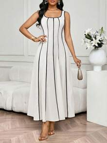 SHEIN Lady Vestido de mujer con cuello en U y tirantes anchos a rayas - Multicolor - Ver 5