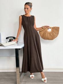 Siren Gaze 女士撞色无袖A字连衣裙 - 棕色 - 查看 4