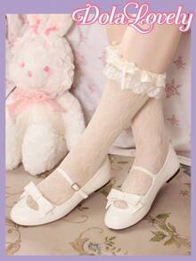 Dola Lovely French Bow Hollow Shoes Women's Low Vamp Cute Flat Bottom Mary Jane Versatile Solid Color Valentine's Day - Beige - View 4