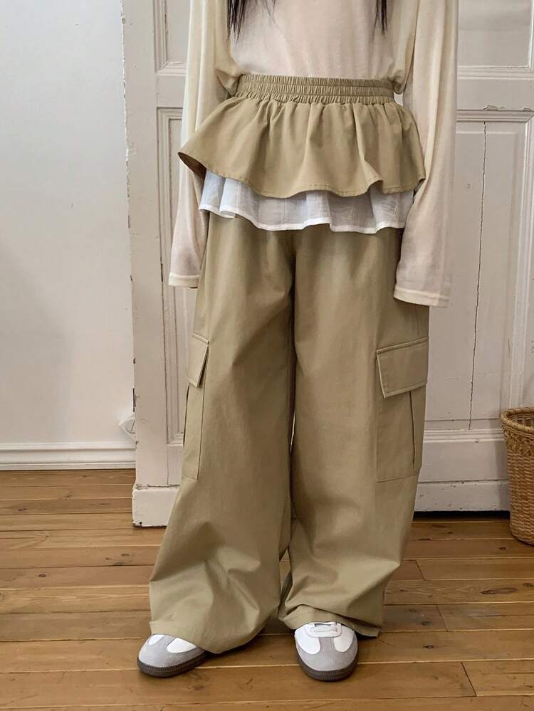 Tween Girls Casual Everyday 2 In 1 Elastic Waist Pocket Pants