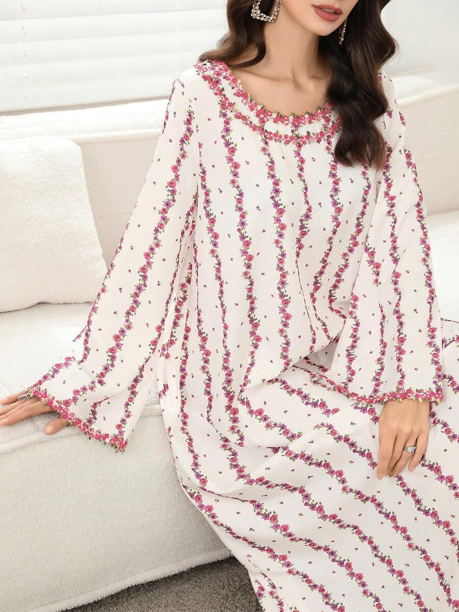 Yasmyna 女士碎花宽松优雅长袖圆领连衣裙 - 彩色 - 查看 1