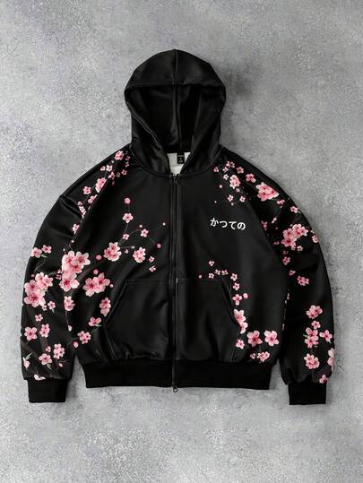 Sweat-shirt-shirt ample à imprimé floral pour hommes, style de rue rétro