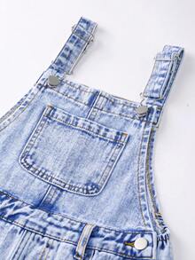 Tween Boys Denimly Boys' Fashionable Street Camo Washed Denim Bib Overalls With Multiple Pockets Jean Overalls Denim Overalls - Light Wash - View 4