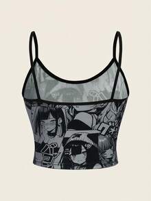 ROMWE Camiseta de tirantes con estampado de chica anime kawaii para mujer - Multicolor - Ver 2