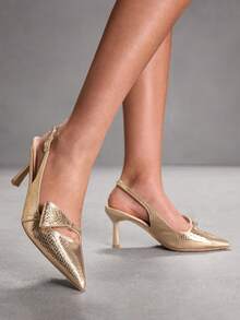 CUCCOO SZL Women's Pointed Toe Buckle Design Fashionable High Heels, Versatile For Daily Wear - Gold - View 5