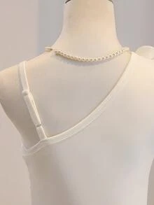 Weißes asymmetrisches Schulter-Strickkleid für Teenager-Mädchen. Elegant und modisch, weicher und angenehmer Stoff, geeignet für den täglichen Gebrauch und festliche Anlässe. - Champagnerfarben - Übersicht 8