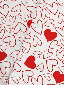 Manfinity Homme 男士时尚情人节短袖纽扣衬衫，心形印花设计，适合夏季室内日常穿着，时尚男友礼物，情人节派对约会，周年纪念衬衫，男士情人节衬衫 - 红心 - 彩色 - 查看 6